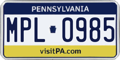 PA license plate MPL0985