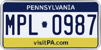 PA license plate MPL0987