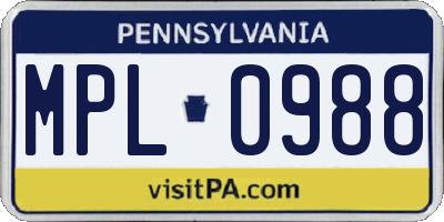 PA license plate MPL0988