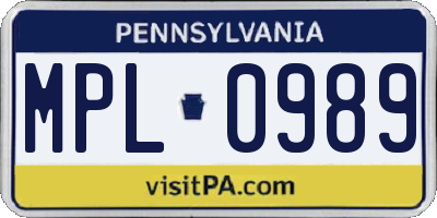 PA license plate MPL0989