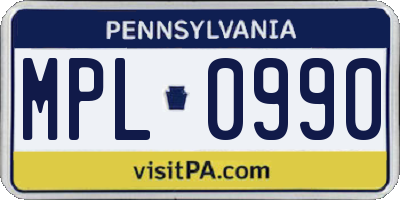 PA license plate MPL0990