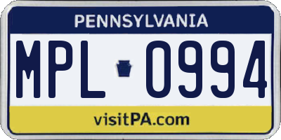 PA license plate MPL0994
