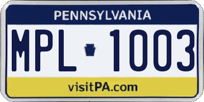 PA license plate MPL1003