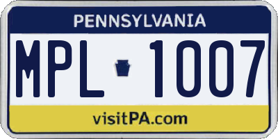 PA license plate MPL1007
