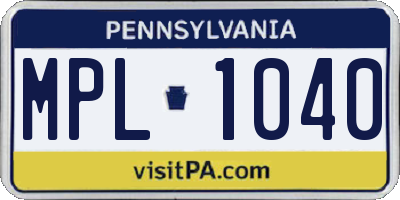 PA license plate MPL1040