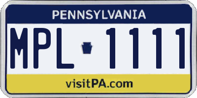 PA license plate MPL1111