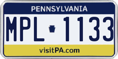 PA license plate MPL1133