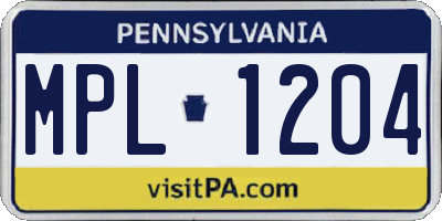 PA license plate MPL1204
