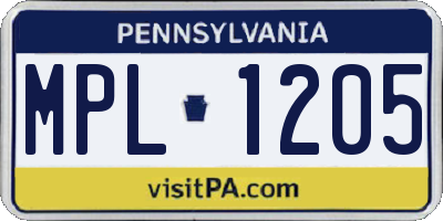 PA license plate MPL1205