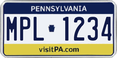 PA license plate MPL1234