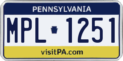 PA license plate MPL1251