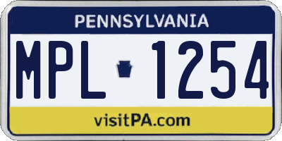 PA license plate MPL1254