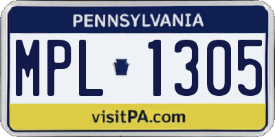 PA license plate MPL1305