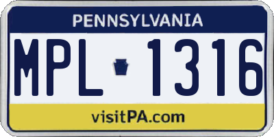 PA license plate MPL1316