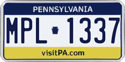 PA license plate MPL1337