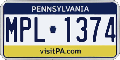 PA license plate MPL1374
