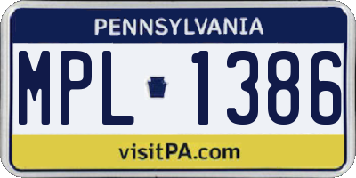 PA license plate MPL1386