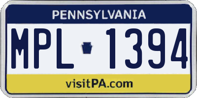 PA license plate MPL1394