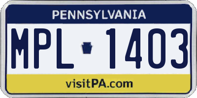 PA license plate MPL1403