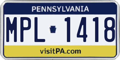 PA license plate MPL1418