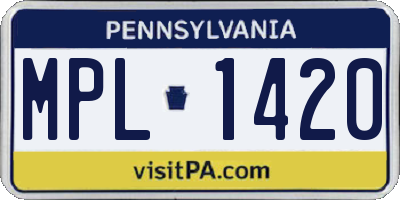 PA license plate MPL1420