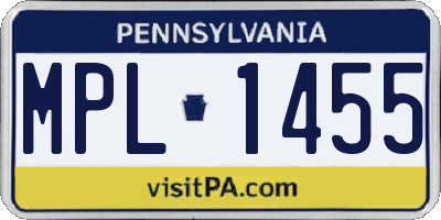 PA license plate MPL1455