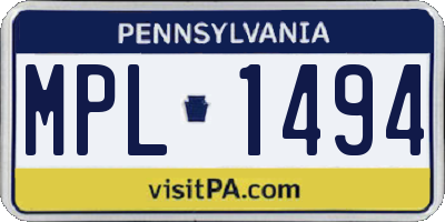 PA license plate MPL1494