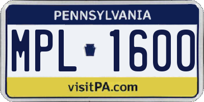 PA license plate MPL1600
