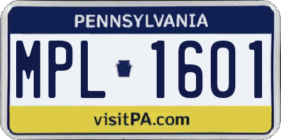 PA license plate MPL1601