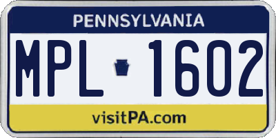 PA license plate MPL1602