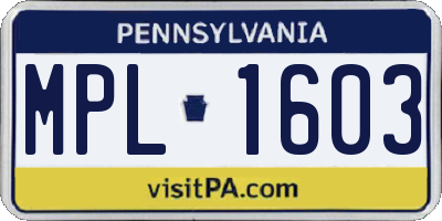 PA license plate MPL1603
