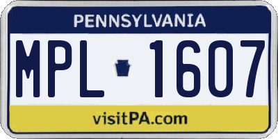 PA license plate MPL1607