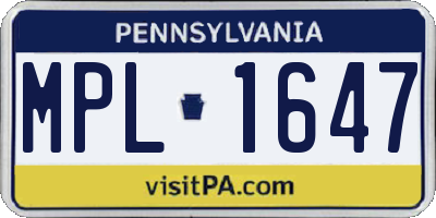 PA license plate MPL1647