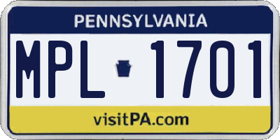 PA license plate MPL1701