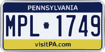 PA license plate MPL1749