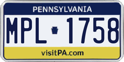 PA license plate MPL1758
