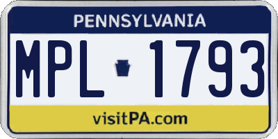 PA license plate MPL1793