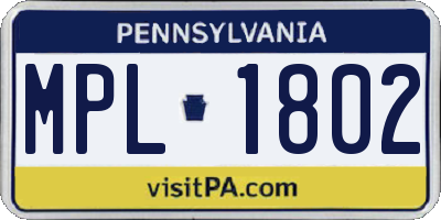 PA license plate MPL1802