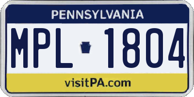 PA license plate MPL1804