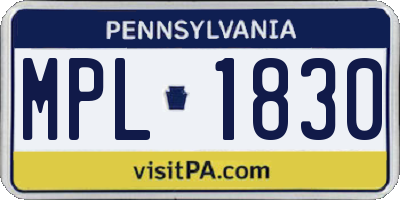 PA license plate MPL1830