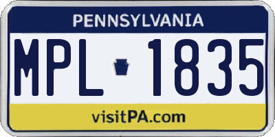 PA license plate MPL1835