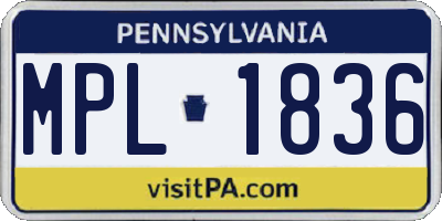 PA license plate MPL1836