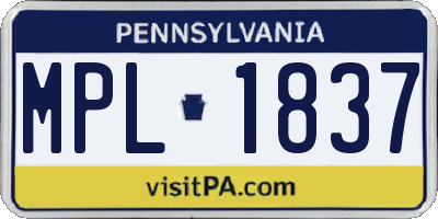 PA license plate MPL1837