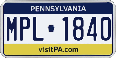 PA license plate MPL1840