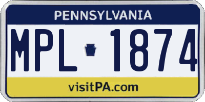 PA license plate MPL1874