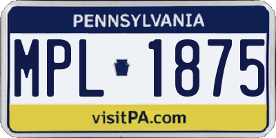 PA license plate MPL1875