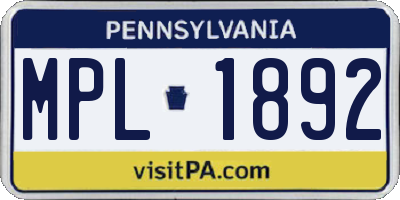 PA license plate MPL1892