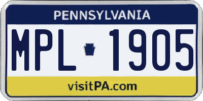 PA license plate MPL1905