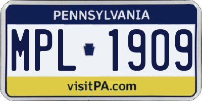 PA license plate MPL1909