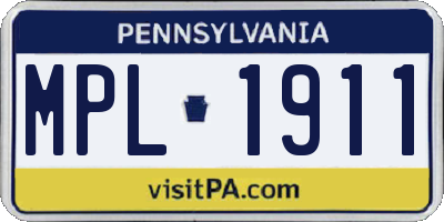 PA license plate MPL1911